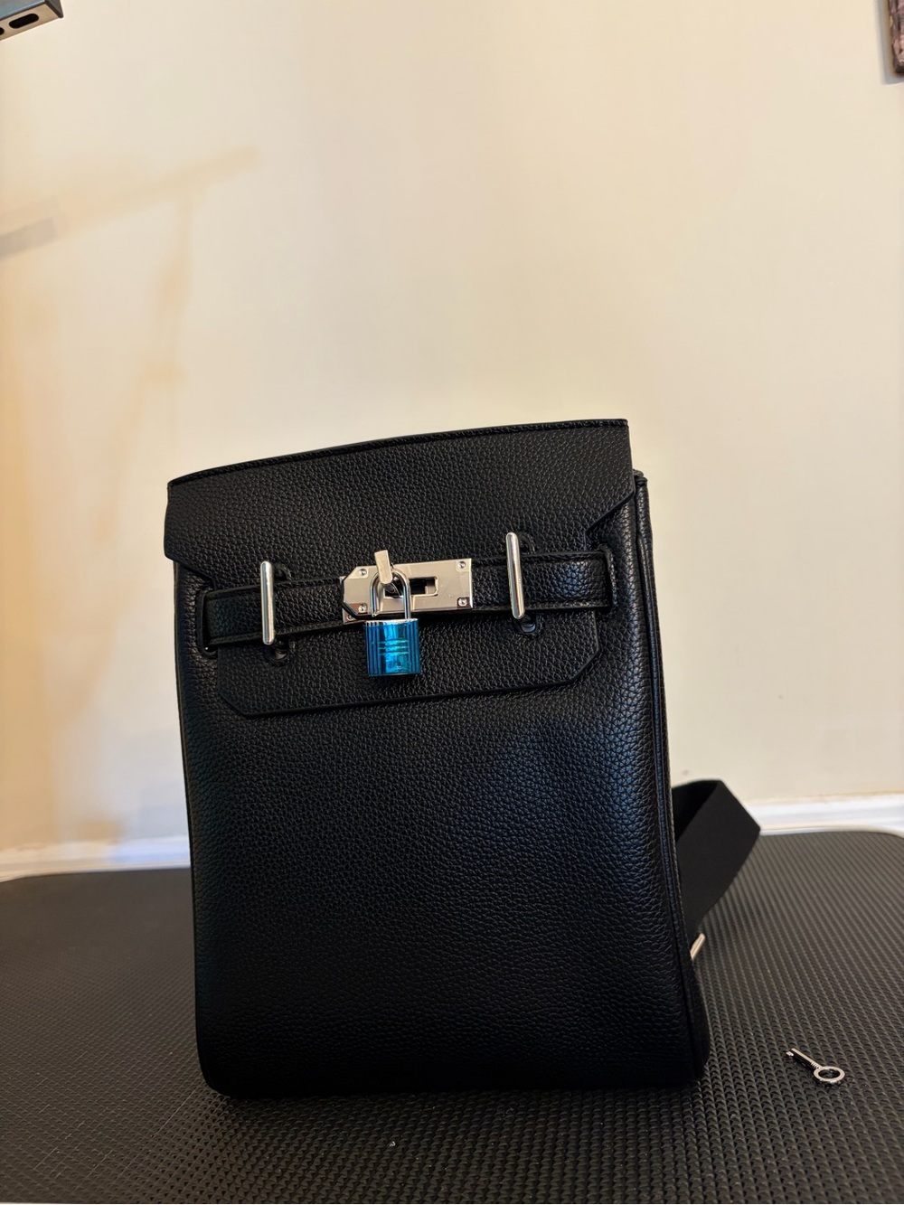 Black Leather Men's HAC Crossbody Bag with Silver Hardware